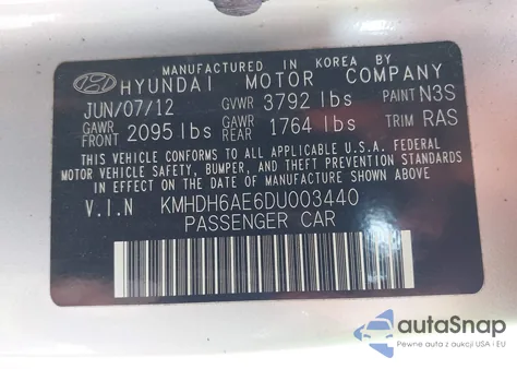 2013 Hyundai Elantra Se from USA, damaged, VIN KMHDH6AE6DU003440